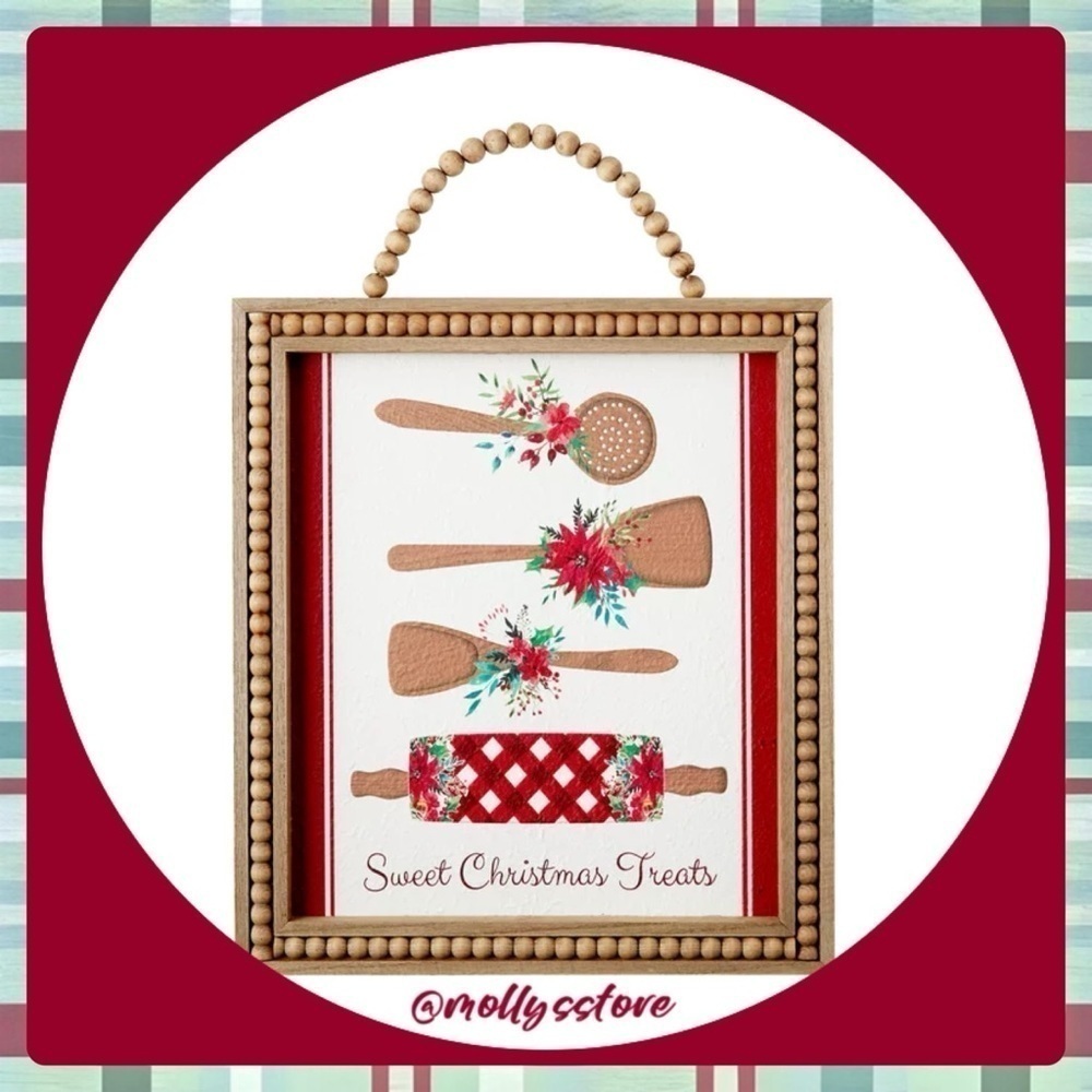 🌸 New The Pioneer Woman Christmas/Holiday Red Gingham Rolling Pin Sign